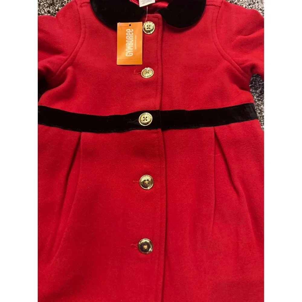 Gymboree Girls Crimson Red Velvet Trim Wool Blend Dress Coat 4T 3056259 New